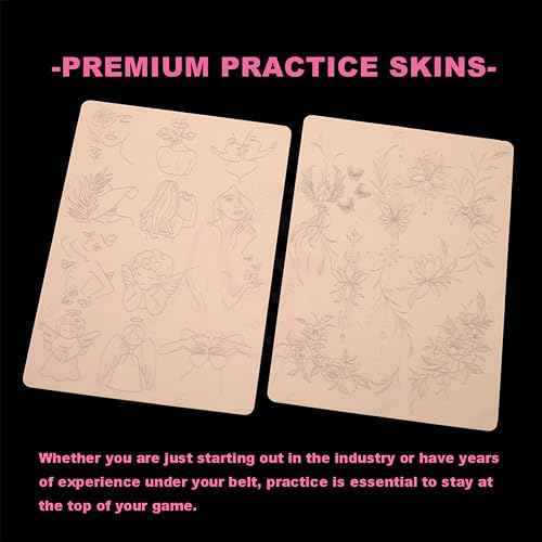 FeteBeauty 3pcs Pink Tiny Tattoo Practice Skin with Design Silicone Double Side Printing Mini Tattoo Practice Pad with Light Gray Outline for Tattoo Practice (3pcs)