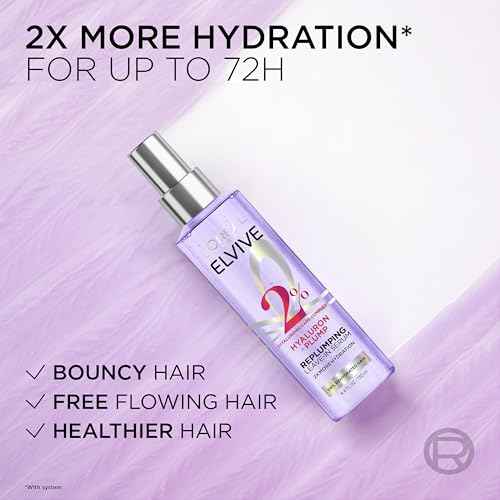 L'Oreal Paris Elvive Hyaluron Plump Moisture Plump Hair Serum for Dehydrated, Dry Hair with Hyaluronic Acid Care Complex, Paraben-Free, 4.4 Fl Oz