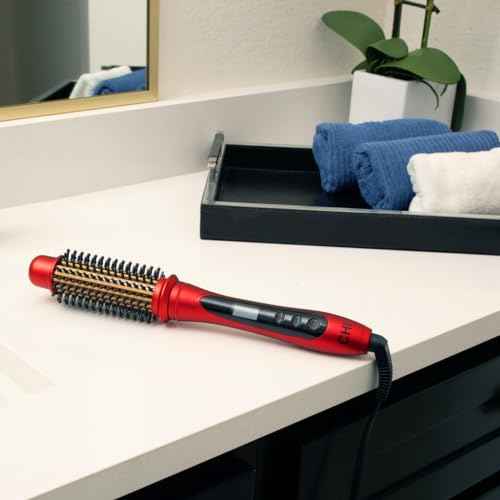 CHI Tourmaline Ceramic Series Heated Round Brush, Reduces Frizz & Adds Shine To Hair, Adjustable Temperature & Automatic Shut-Off, 1.25" Barrel, Ruby Red