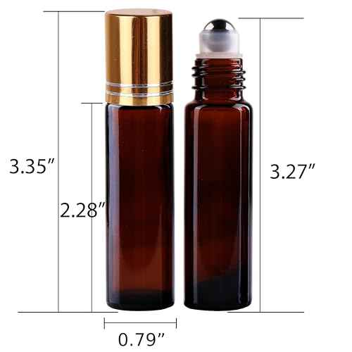 inice 24 Pack Roller Bottles for Essential Oils, Amber Galss 10ml Roll On Bottle with Stainless Steel Roller Balls and Metal Caps