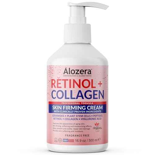 Alozera Skin Firming Retinol Collagen Body Lotion with Stem Cells for Aging Skin and Wrinkles, Non-Greasy, Lightweight Moisturizer, Fragrance-Free, 16.9 oz