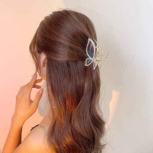 Butterfly Metal Hair Claw Clips Fashion Sparkly Glitter Rhinestones Hair Barrettes Strong Hold Styling Hair Accessories for Women Girls Thinner Thick Hair Styling