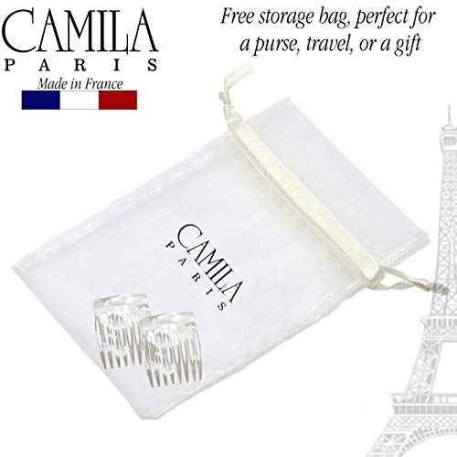 Camila Paris CP3010 French Hair Side Comb Handmade Small Pearl French Twist Hair Combs Decorative, Strong Hold Hair Clips for Women Bun Chignon Up-Do Styling Girls Hair Accessories, Made in France