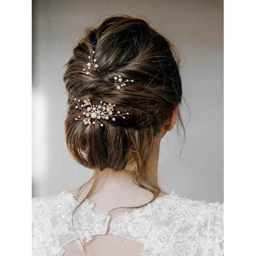 SWEETV Bridal Wedding Hair Accessories Set of 7, Pearl Wedding Hair Comb Rhinestone HairPins Leaf HairPieces Elegant Bridal Headpieces Accessories for Brides Bridesmaids Women Girls