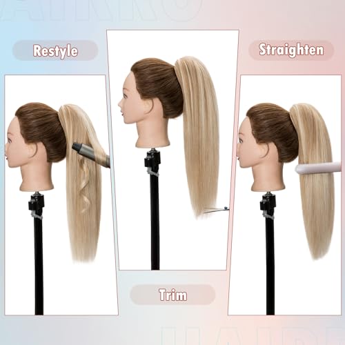 Hairro Claw Clip In Ponytails 100% Real Human Hair Ponytail Hair Extensions Jaw On Ponytail Jaw/Claw Clips Pony Tail Hairpieces For Women 14 Inch 105g #12P613 Golden Brown Mix Bleach Blonde