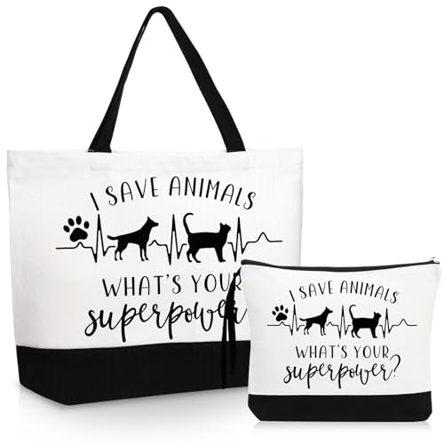 Paterr 2 Pcs Vet Tech Week Gifts Tote Bags Canvas Makeup Bags Veterinary Appreciation Thank Gifts for Vet Tech Assistant Pet Lover