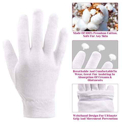 100 Percent Cotton Gloves for Dry Hands Eczema, Selizo 10 Pairs White Cotton Gloves for Women Dry Hands Moisturizing Cosmetic Sensitive Irritated Skin Spa