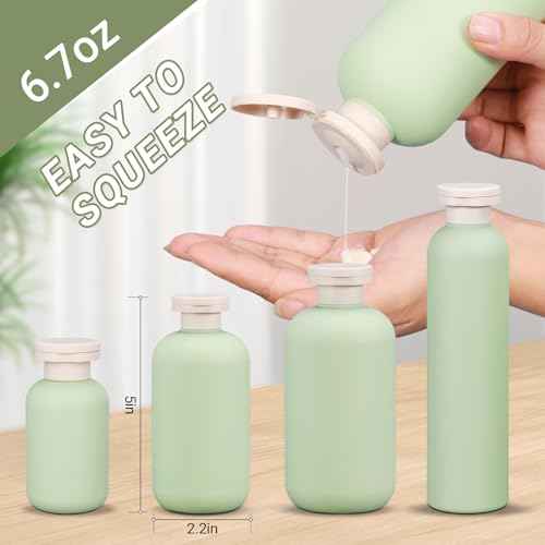 ASEVAT 6.7 oz Plastic Leak Proof Travel Bottles for Toiletries, Plastic Travel Size Containers, Shampoo and Conditioner Bottles Refillable Squeeze Bottle for Lotion, Body Wash (3Pcs)