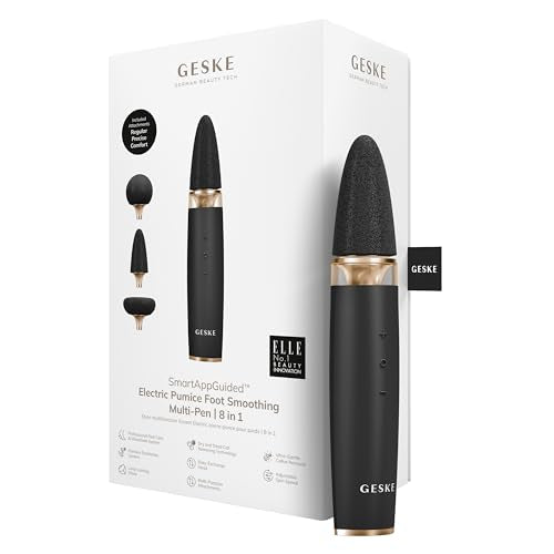 GESKE Electric Pumice Foot Smoothing Multi-Pen | 8 in 1 | Electric Foot File & Exfoliator | 3 Pumice Stone Attachments | for Smooth Feet | Advanced Callus Removal | for Your Pedicure Set