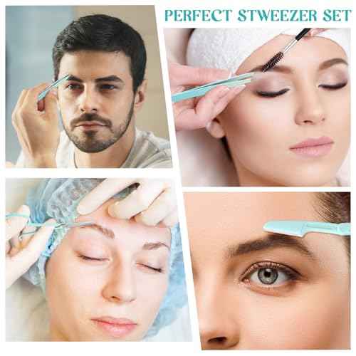 Lasnten 6 Sets Eyebrow Tweezers Set for Women Facial Hair Eyebrow grooming Kit with Travel Case with Curved Scissor and Trimmer Stainless Steel Tweezers Set Gift for Women