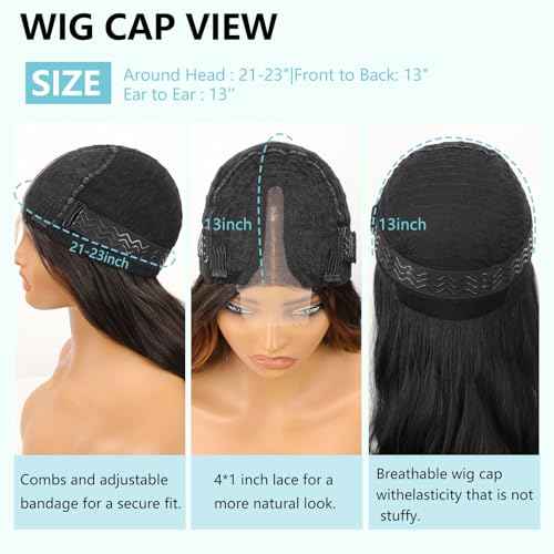 AISI HAIR Black Wig for Women, Long Wavy Lace Hairline Middle Part Synthetic Heat Resistant Wig for Daily Party-26 Inch