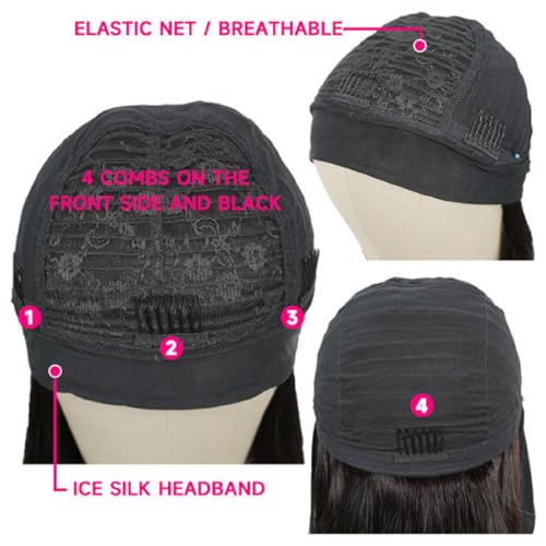 Kinky Straight Headband Wig Human Hair 22 Inch Wigs for Black Women Glueless None Lace Front Straight Human Hair Wig Wear and Go Wigs Machine Made 180% Density Natural Color