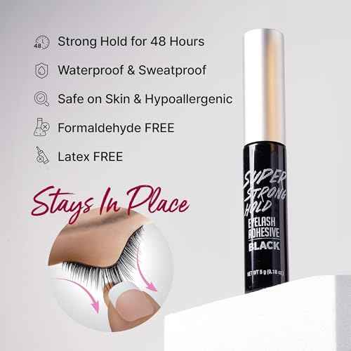 i?ENVY Super Strong Hold Eyelash Adhesive, Waterproof, 48-Hour Long-Lasting Lash Glue, Latex-Free, Hypoallergenic, Quick-Drying with Brush-On Applicator for Strip Lashes (Black, 1 Pack)