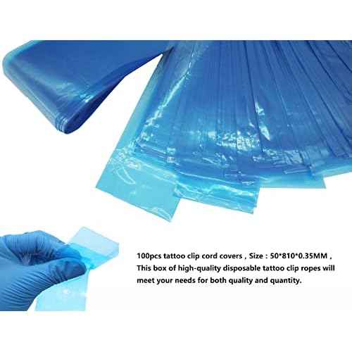 HuoHuo 100PCS Tattoo Clip Cord Sleeves,Box Plastic Clip Cord Sleeves blue,Disposable Hygiene Clip Cord Covers,One Box of 100PCS Plastic blue Clip Cord Sleeves,Machine Bags(Blue)