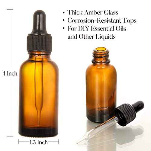 12 pcs, 1 oz Amber Dropper Bottles w/ 3 Stainless Steel Funnels & 1 Long Glass Dropper - 30ml Glass Bottles with Eye Droppers, Leakproof Essential Oils Bottle for Health, Personal Care & Beauty