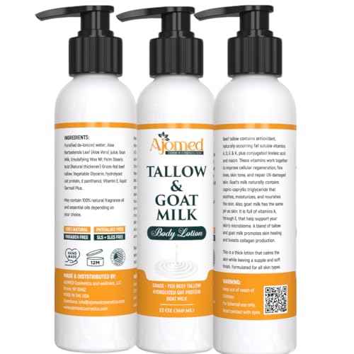Tallow & Goat Milk Body Lotion for Sensitive Skin, Organic moisturizing Lotion - Soothes Dry skin, Goat Milk face and body Moisturizer - Handmade Tallow for skin cream (8 OZ, Oatmeal & Honey)