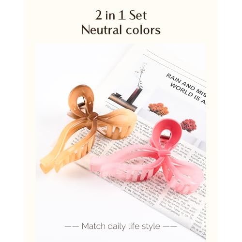 Yanibest Elegant Bow Hair Claw Clips Stylish Large Hair Clips for Thin andThick Hair | Holiday Gift for Teen Girls | Chic Hair Styling Accessories for Women (Beige/Pink)