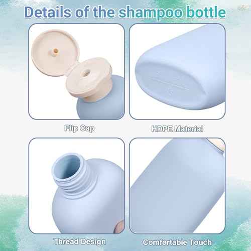 8.8 oz Plastic Travel Shampoo Bottles, Empty Plastic Squeeze Bottles with Flip Cap for Toiletries, Leakage-proof Travel Shampoo and Conditioner Bottles
