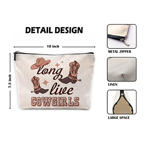 Sufamb Long Live Cowgirls Retro Western Boots Hat Makeup Bag,Beige Preppy Cosmetic Pouch,Christmas Birthday Gifts for Teen Girls Best Friends,Cowgirl Gifts for Girls