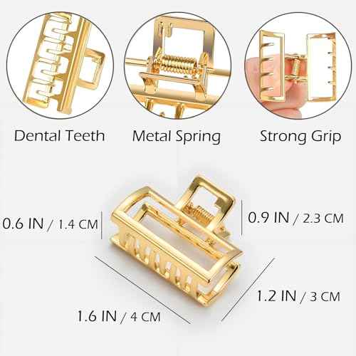 2 Pcs Gold Hair Clips Small Metal Claw Clips for Thin Hair Non-Slip Strong Hold Braided Hair Clips for Women