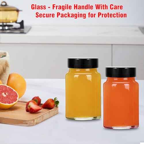 2 oz Small Clear Glass Bottles with Lids - 6Pcs Wide Mouth Shot Bottles with Caps for Ginger Shots, Juice, Potion, Liquids, Whiskey - Mini Travel Bottles with Funnels, Stickers