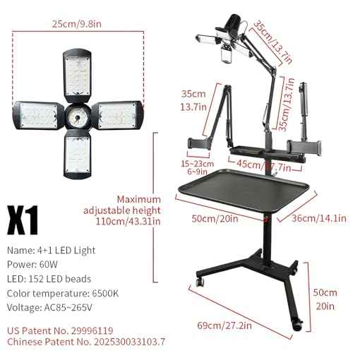 Multifunctional Tattoo Workstation,Tattoo Tray Cart with Tattoo Light& Wheels,Mobile Phone,ipad Tablet Holder, Tattoo Ink Magnetic Tray,for Tattoo & Salon Studio