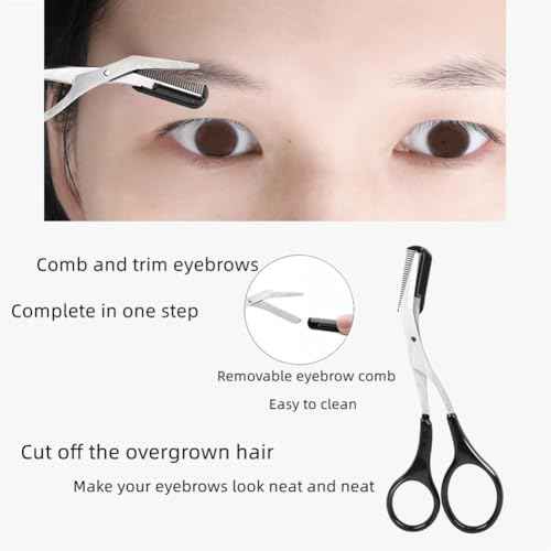 Eyebrow Trimmer Scissors£¬Eyebrows Scissors with Comb(Detachable)£¬ Eyebrows Grooming Tool Designed Specifically for Women£¬Non-Slip Handle Design Eyebrow Trimming Scissors£¨Black£©