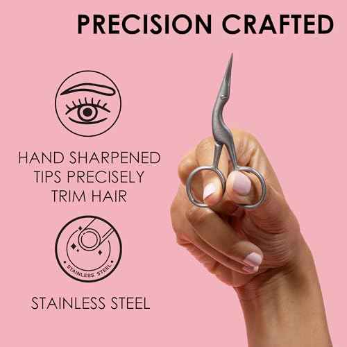 JAPONESQUE Brow Scissors and Spoolie, Stainless Steel Scissors for Brow Grooming and Trimming, Brush Tool for Brow Shaping