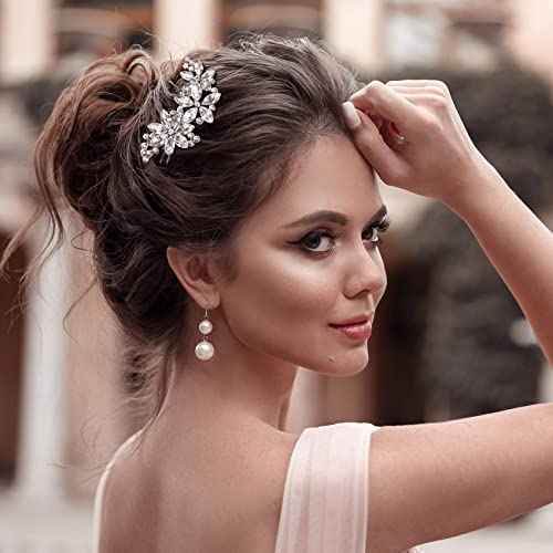 PAGOW Crystal Flower Bridal Hair Clips, 4Pcs Silver, Elegant Hair Accessories for Women, Girls, Brides, Wedding, Party