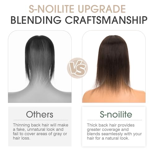 S-noilite Real Human Hair Toppers for Women - 100% Human Hair, 2.25"*6" Lace Silk Base, 10 inch Dark Chocolate Brown