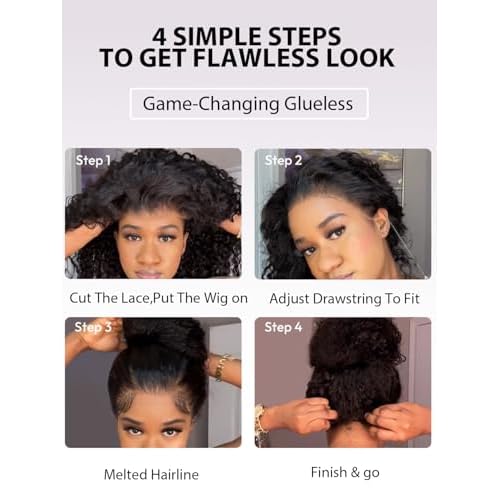 Hidden Strap 360 Drawstring Full Lace Front Wigs Human Hair Pre Plucked 200 Density Deep Wave 360 Invisible Drawstring Glueless Wet And Wavy HD Lace Front Wig Human Hair For Black Women 14 Inch