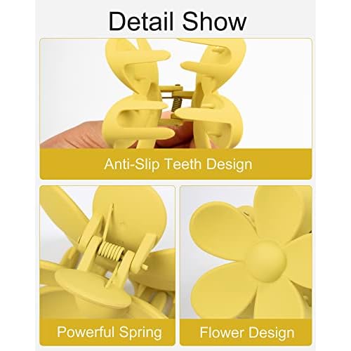 6PCS Flower Hair Clips Large Hair Claw Clips for Thick Hair Matte Non Slip Strong Hold Cute Jaw Daisy Claw Clip Colorful Clamps Thin Hair Accessories for Women Girls Gifts(Yellow)