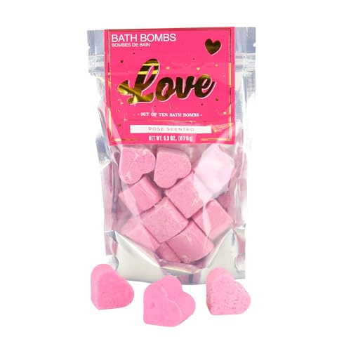 Gift Republic - 10 Love Bath Bombs | Rose Bath Mini Hearts for The Bath | Bubble Pearls in Rose Fragrance | Bubble Bathtub Bombs | Gift for Christmas, Birthday, Valentine's Day