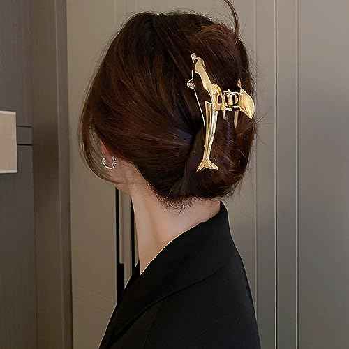 2 PCS Dolphin Hair Claw Clips for Women, Metal Claw Clips for Thick Hair Elegant Barrettes Strong Hold Hair Clamps Non Slip Hair Catch Jaw