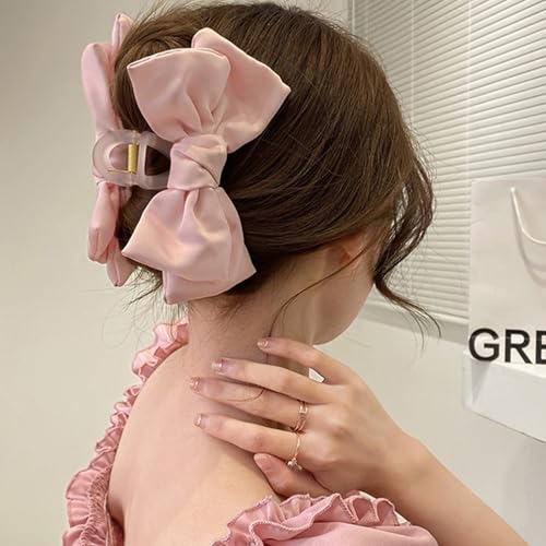 Pink Bow Hair Clip Girls Bows Clips Premium Satin Hair Claw Clip Nonslip Bow-Knot Hair Jaw Clips for Women Girl Birthday Halloween Christmas Hair Accessories (pink)