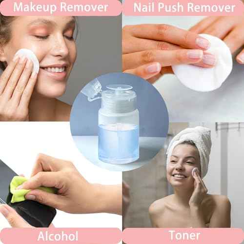 3 Pack Push Down Pump Dispenser, Empty Push Top Bottles Containers for Nail Polish Makeup Remover Micellar Water Essence Dish Facial Toner 2oz/60ML