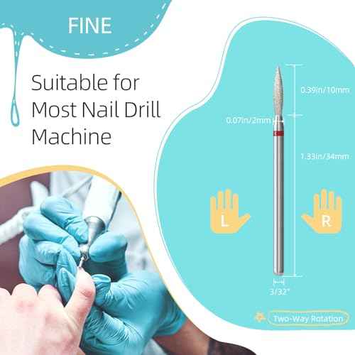 2mm Long Flame Cuticle Clean Nail Drill Bits, 5Pcs/Set Russian Diamond Nail Bit Professional Safety Under Nail Cleaner Burr for Cuticle Dead Skin, Electric Nails Drill Accessories, Fine