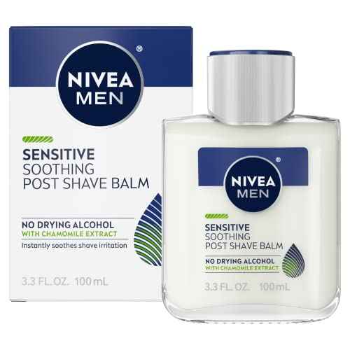 NIVEA MEN Sensitive Soothing Post Shave Balm with Vitamin E, Pro-Vitamin B5 and Chamomile Extract, Alcohol Free After Shave Balm for Men, 3.3 Fl Oz Bottle