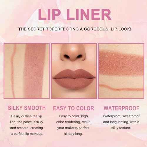 Kaely 2-in-1 Nude Brown Lip Liner & Lipstick Set Kit for Women, Matte Lips Kit with Lip Liner Lip Stains Long Lasting Waterproof 24 Hour Lipstick and Lip Liners Combo Lipliners Pencil Set 12