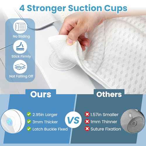Bath Pillows for Tub, Bath Pillow Luxury Bathtub Pillow for Head and Neck Support, Soft 4D Air Mesh Bath Tub Pillow with Non Slip Suction Cups, Laundry Bag, Spa Gifts Bathtub Accessories for Women Men