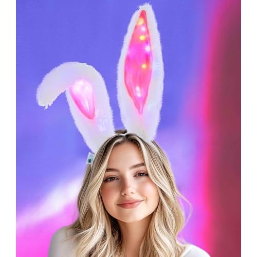 Uranian Light Up Bunny Ears Headband Rabbit Ears Hair Bands Led Bunny Headbands Cosplay Costume Hair Accessories for Women