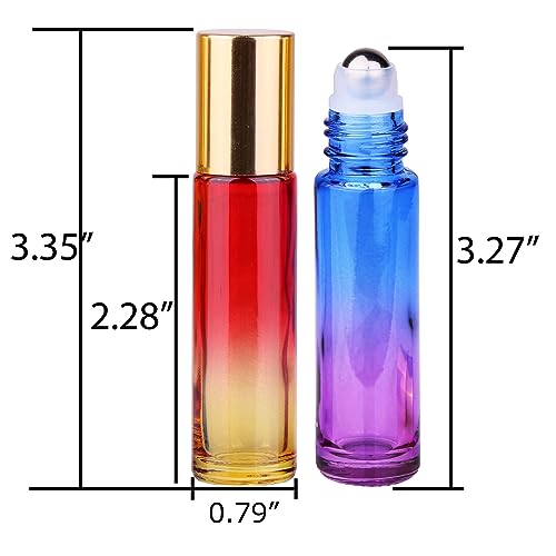 inice 24 10ml Essential Oils Roller Bottles Gradient Color Thick Glass Roll on Bottle Golden Metal Cap for Travel