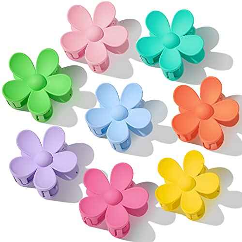 Flower Hair Clips 8PCS, Large Claw Clips for Women Girls Thick Thin Hair, Strong Hold Nonslip Big Dasiy Jaw Clamps Matte Hair Accessories 8 Colors