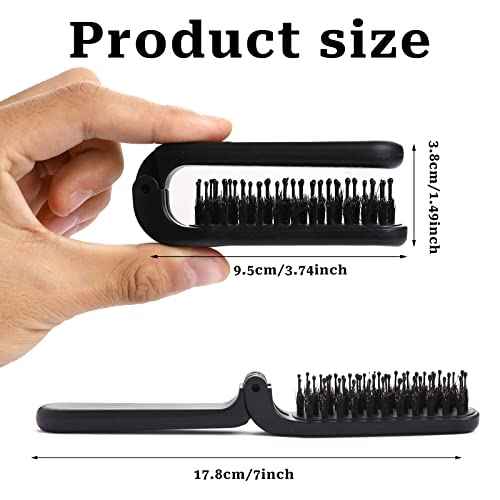 Travel Foldign Hair Brush, Mini Foldable Brush Portable Boar Bristles Comb Pocket Size Hair Styling Tool Collapsable Hairbrush for Purse Gym Trip Swiming Car Women and Men (Black)
