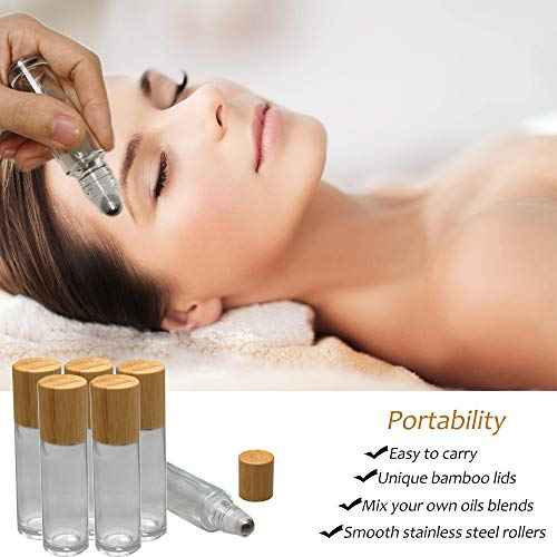 12Pcs 10ml Glass Roll On Bottle with Bamboo Lid for Essential Oils, Creatiee Eco-friendly Refillable Clear Perfume Sample Bottles with Stainless Steel Roller Ball - Portable & Practical¡¦