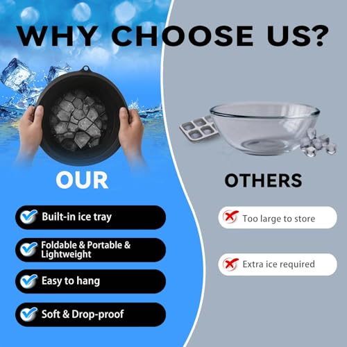 Face Bowl for Ice with Built-in Icetray, Foldable Silicone Facial Plunge Bowls, for Home Ice Bath Washbasin, Black