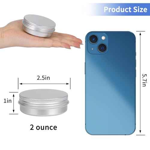 Moretoes 60 Pack Tins, 2Oz Metal Round Tins, Aluminum Tin Cans Containers with Screw Lid for Lotion Bars, Balms, Salve, Spices or Beard Balm