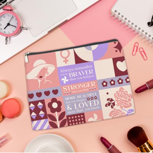Inspirational Makeup Bag Always Remember You Are Braver Than You Believe Cosmetic Bag Encouragement Gifts for Women Teen Girls Sister Daughter