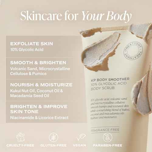 Saltair KP Body Scrub. 10% Glycolic Acid Treatment with Volcanic Sand and Plant Moisturizers. Fragrance-Free Physical Chemical Exfoliator. Exfoliating Body Scrubber for Rough Bumpy Skin, 10oz.