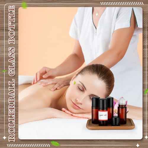 Sumind 24 Pcs 50ml Essential Oil Roller Bottles Glass Roller Deodorant Bottle Brown Roller Ball Container Empty Refillable Rollerball Bottle with Stainless Steel Roller Balls, Funnel and Sticker